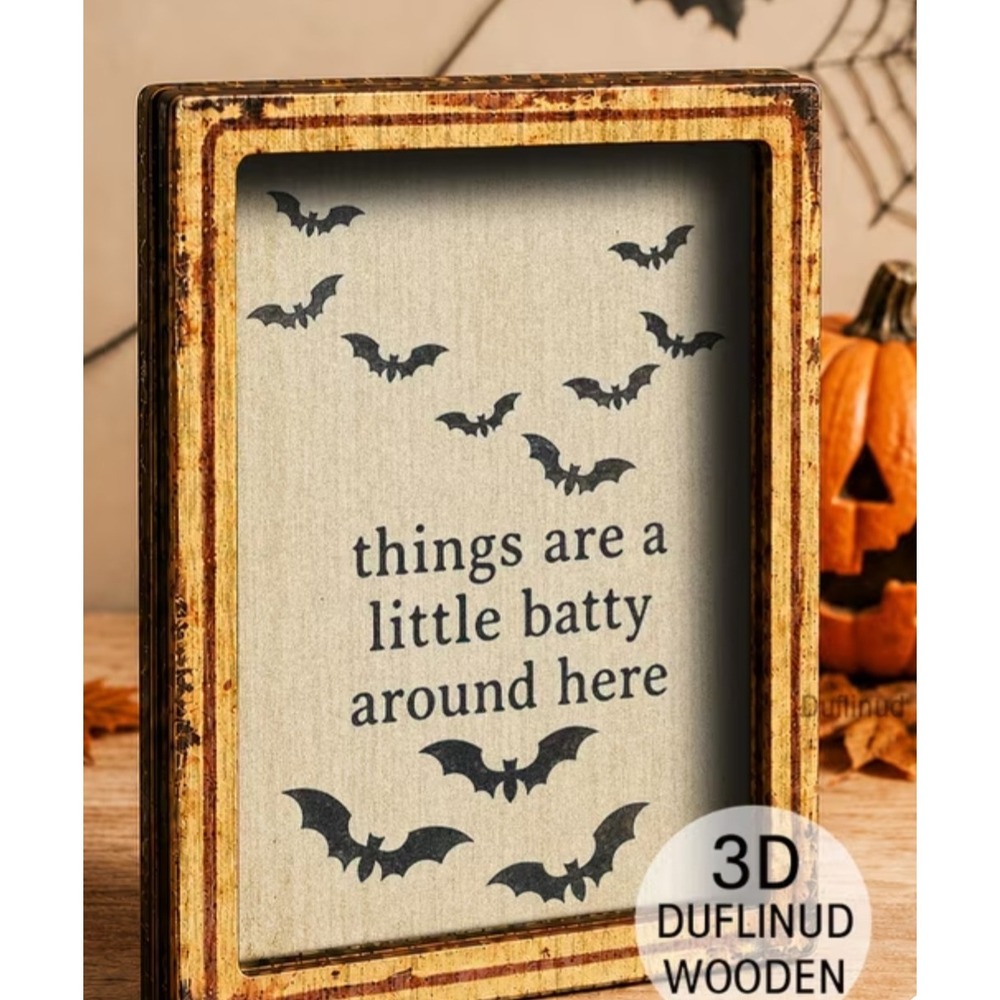 Wooden Batty Around Here Halloween Magnet Bats Decor
